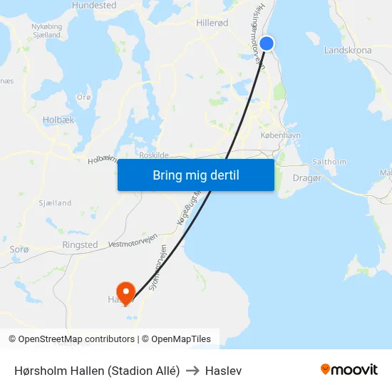 Hørsholm Hallen (Stadion Allé) to Haslev map