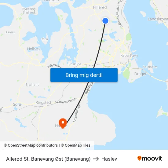 Allerød St. Banevang Øst (Banevang) to Haslev map