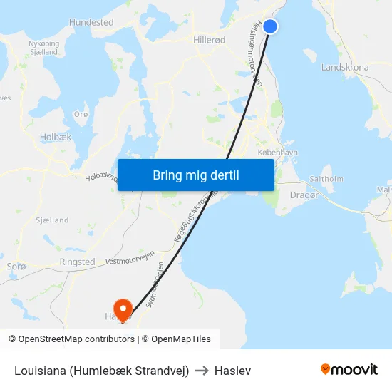 Louisiana (Humlebæk Strandvej) to Haslev map