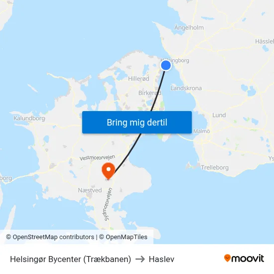 Helsingør Bycenter (Trækbanen) to Haslev map