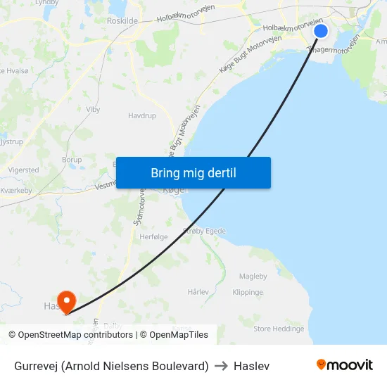 Gurrevej (Arnold Nielsens Boulevard) to Haslev map