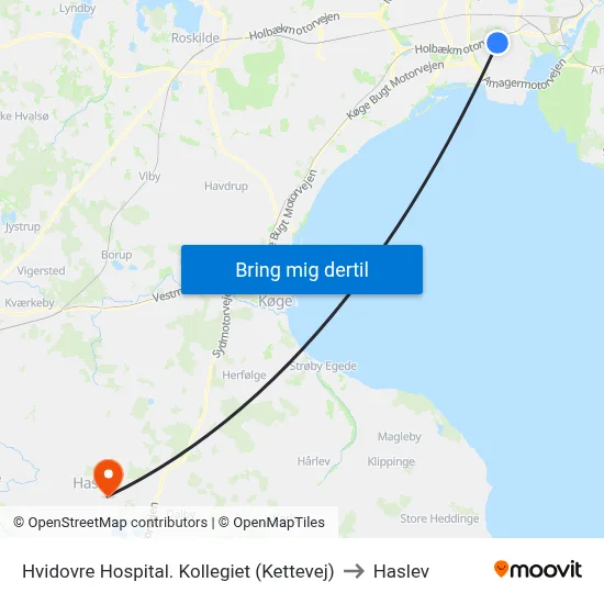 Hvidovre Hospital. Kollegiet (Kettevej) to Haslev map