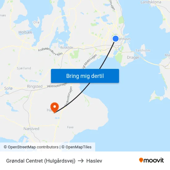Grøndal Centret (Hulgårdsvej) to Haslev map