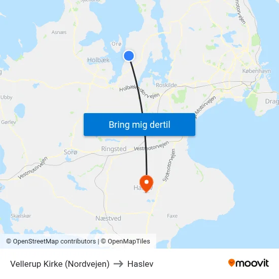 Vellerup Kirke (Nordvejen) to Haslev map