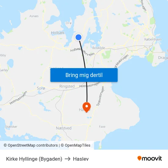 Kirke Hyllinge (Bygaden) to Haslev map