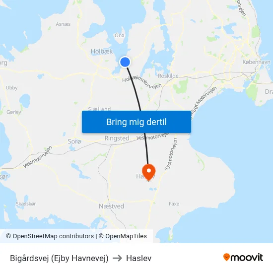 Bigårdsvej (Ejby Havnevej) to Haslev map