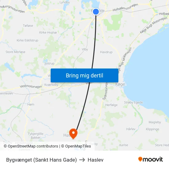 Bygvænget (Sankt Hans Gade) to Haslev map