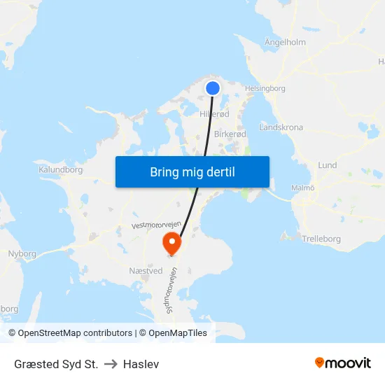 Græsted Syd St. to Haslev map