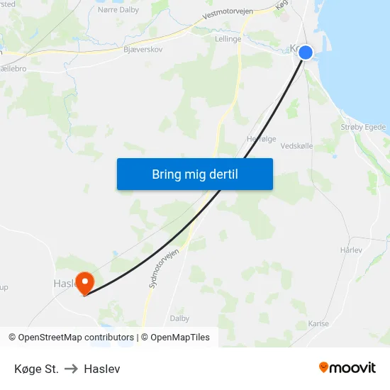 Køge St. to Haslev map