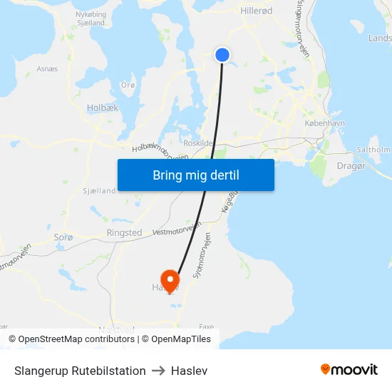 Slangerup Rutebilstation to Haslev map