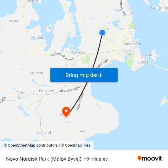 Novo Nordisk Park (Måløv Byvej) to Haslev map