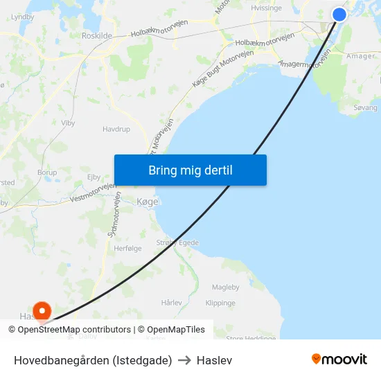 Hovedbanegården (Istedgade) to Haslev map
