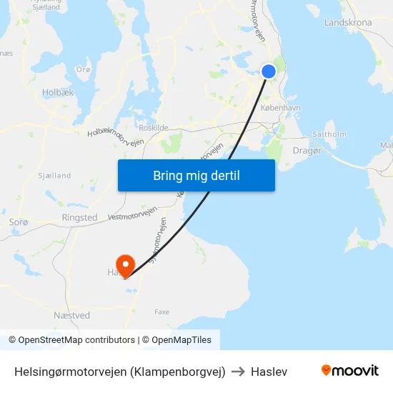 Helsingørmotorvejen (Klampenborgvej) to Haslev map