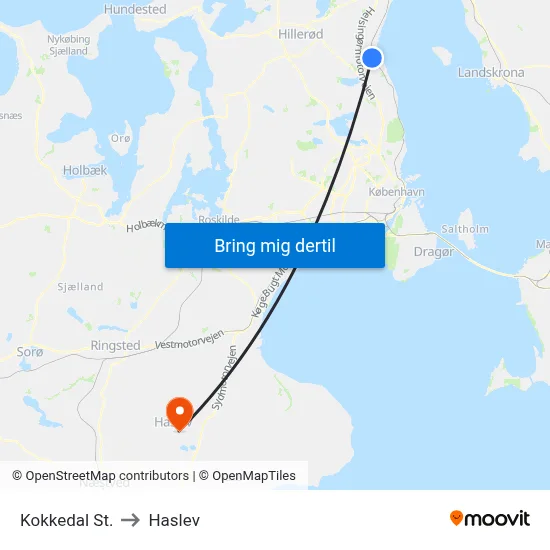 Kokkedal St. to Haslev map