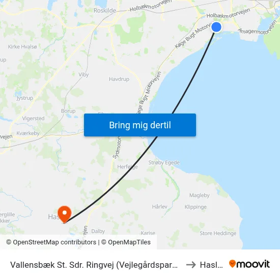 Vallensbæk St. Sdr. Ringvej (Vejlegårdsparken) to Haslev map