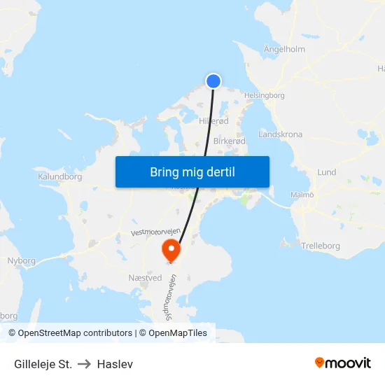 Gilleleje St. to Haslev map