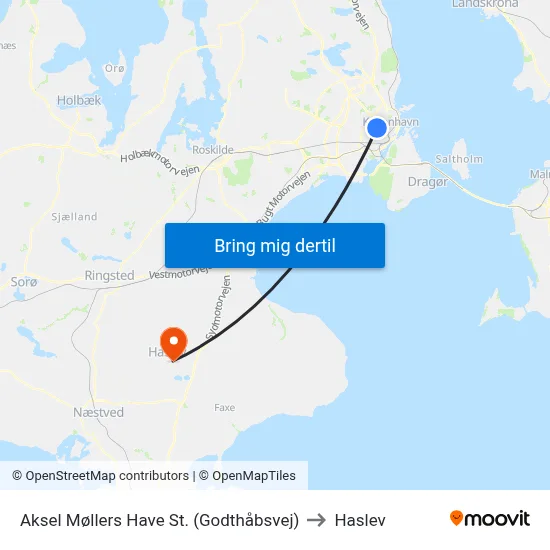 Aksel Møllers Have St. (Godthåbsvej) to Haslev map
