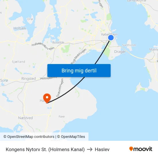 Kongens Nytorv St. (Holmens Kanal) to Haslev map