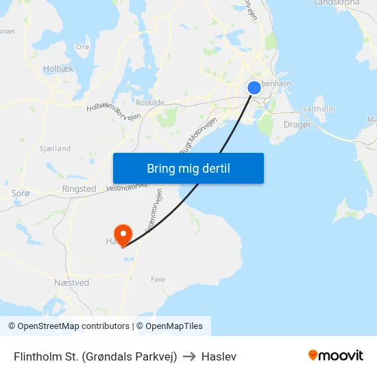 Flintholm St. (Grøndals Parkvej) to Haslev map