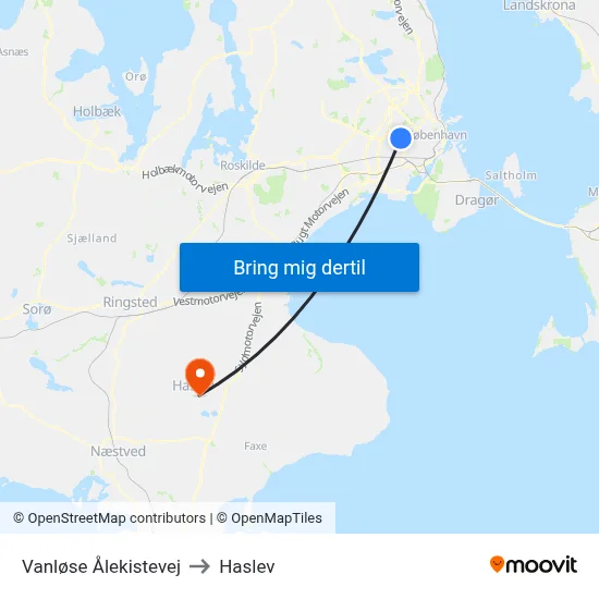 Vanløse Ålekistevej to Haslev map
