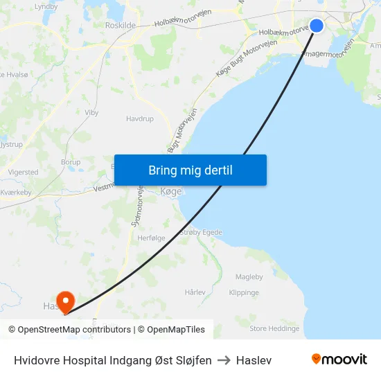 Hvidovre Hospital Indgang Øst Sløjfen to Haslev map