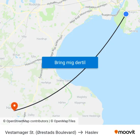 Vestamager St. (Ørestads Boulevard) to Haslev map