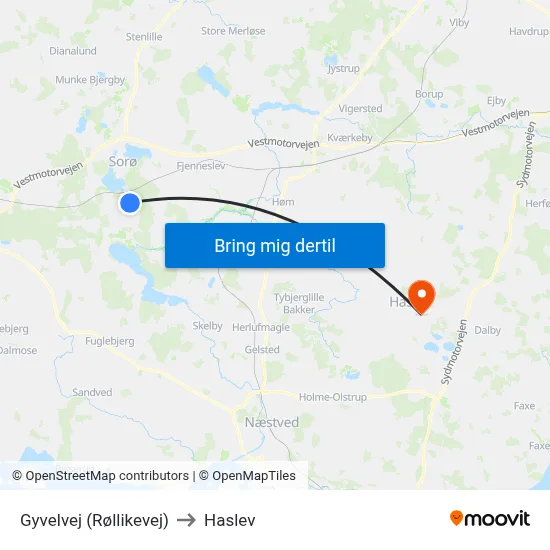 Gyvelvej (Røllikevej) to Haslev map