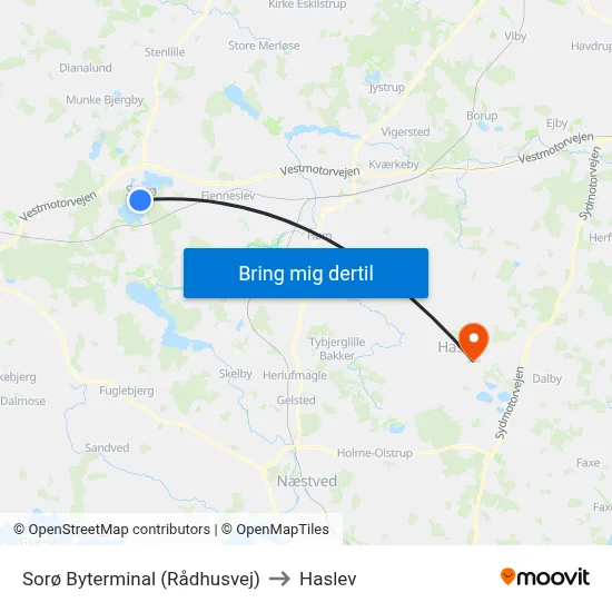 Sorø Byterminal (Rådhusvej) to Haslev map