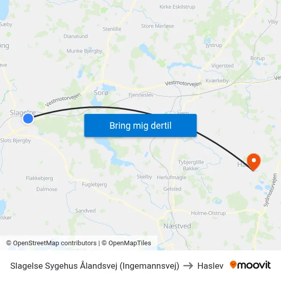 Slagelse Sygehus Ålandsvej (Ingemannsvej) to Haslev map