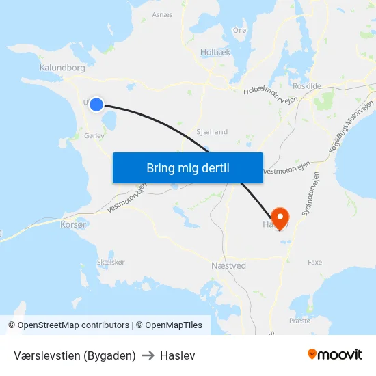 Værslevstien (Bygaden) to Haslev map