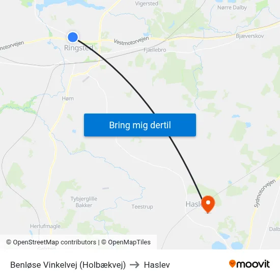 Benløse Vinkelvej (Holbækvej) to Haslev map