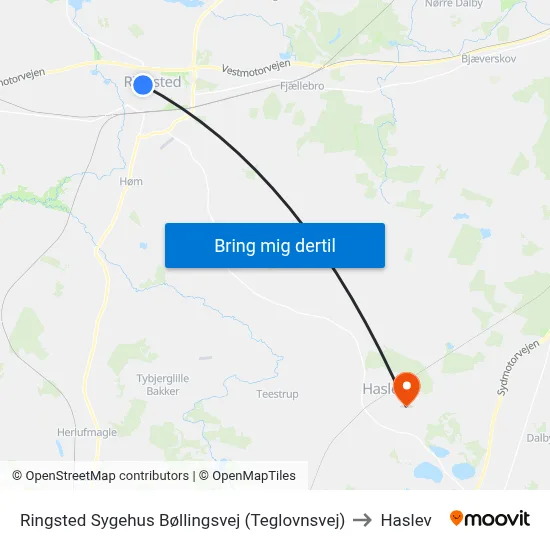 Ringsted Sygehus Bøllingsvej (Teglovnsvej) to Haslev map