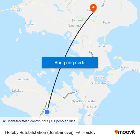 Holeby Rutebilstation (Jernbanevej) to Haslev map
