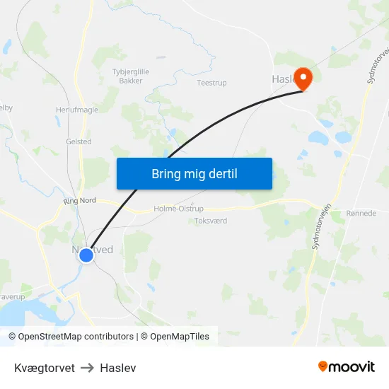 Kvægtorvet to Haslev map