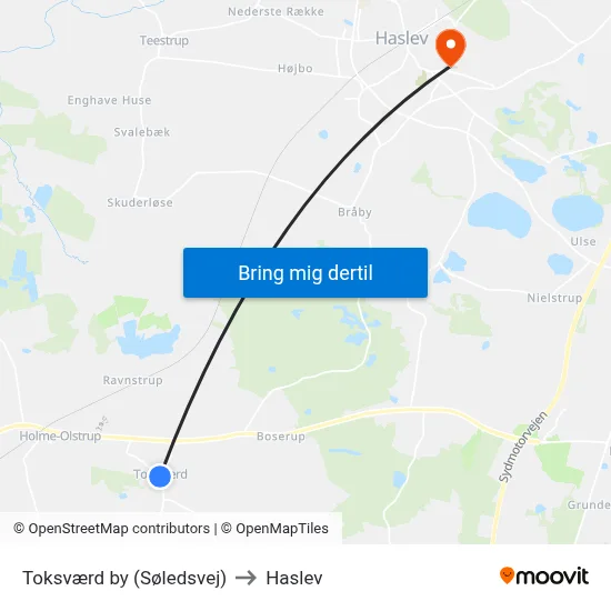 Toksværd by (Søledsvej) to Haslev map
