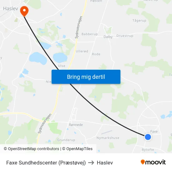 Faxe Sundhedscenter (Præstøvej) to Haslev map