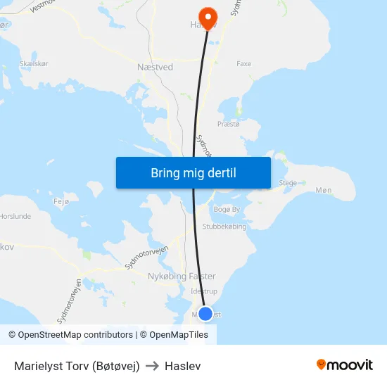 Marielyst Torv (Bøtøvej) to Haslev map