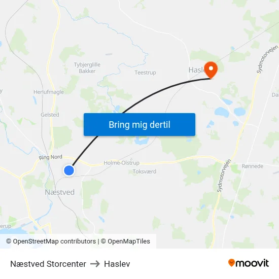 Næstved Storcenter to Haslev map