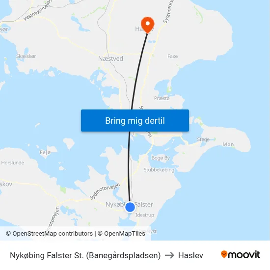 Nykøbing Falster St. (Banegårdspladsen) to Haslev map