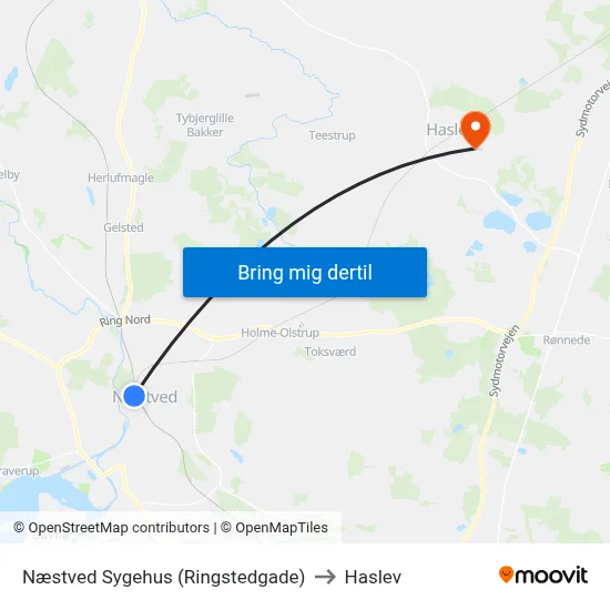 Næstved Sygehus (Ringstedgade) to Haslev map