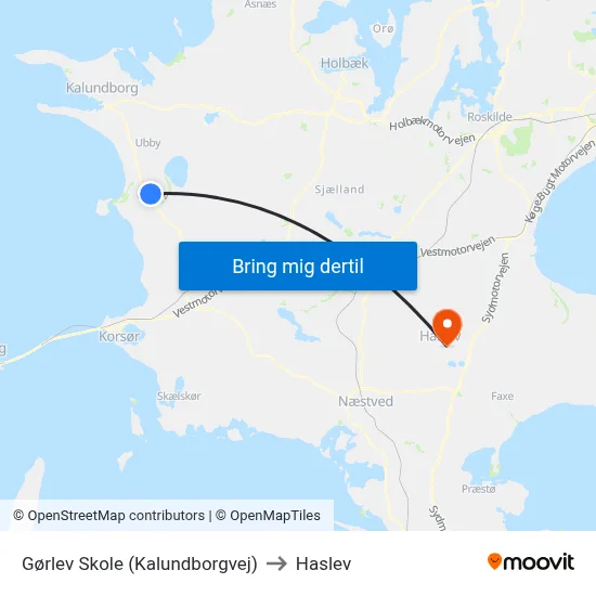 Gørlev Skole (Kalundborgvej) to Haslev map