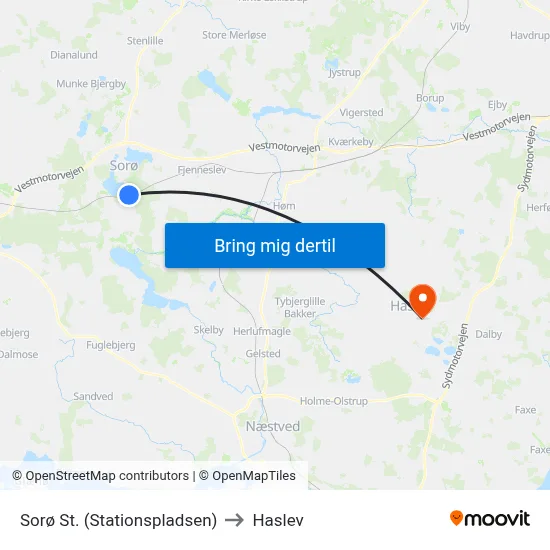 Sorø St. (Stationspladsen) to Haslev map