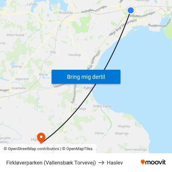 Firkløverparken (Vallensbæk Torvevej) to Haslev map