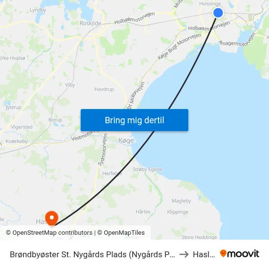 Brøndbyøster St. Nygårds Plads (Nygårds Plads) to Haslev map