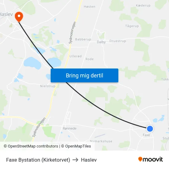 Faxe Bystation (Kirketorvet) to Haslev map