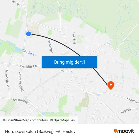 Nordskovskolen (Bækvej) to Haslev map