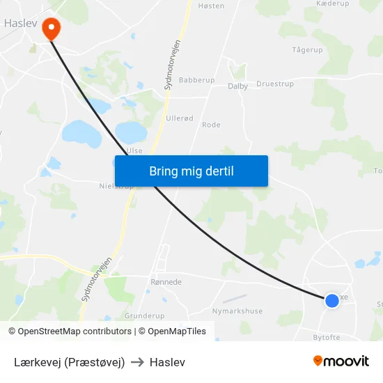 Lærkevej (Præstøvej) to Haslev map