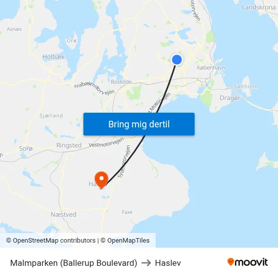 Malmparken (Ballerup Boulevard) to Haslev map