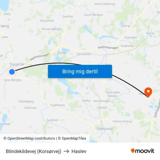 Blindekildevej (Korsørvej) to Haslev map