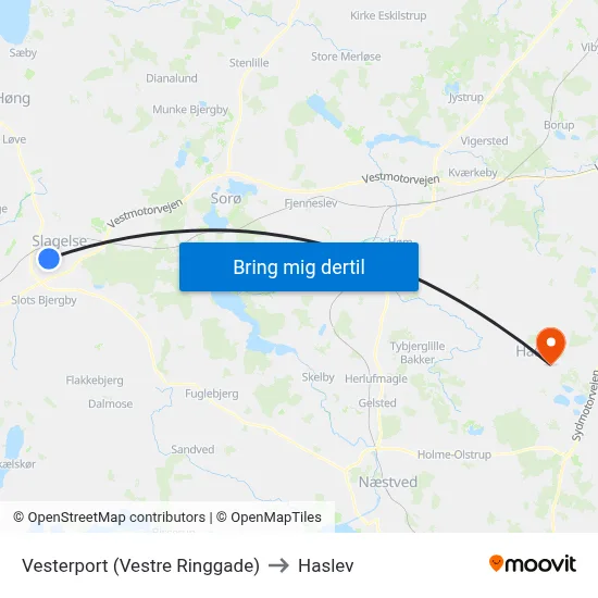 Vesterport (Vestre Ringgade) to Haslev map